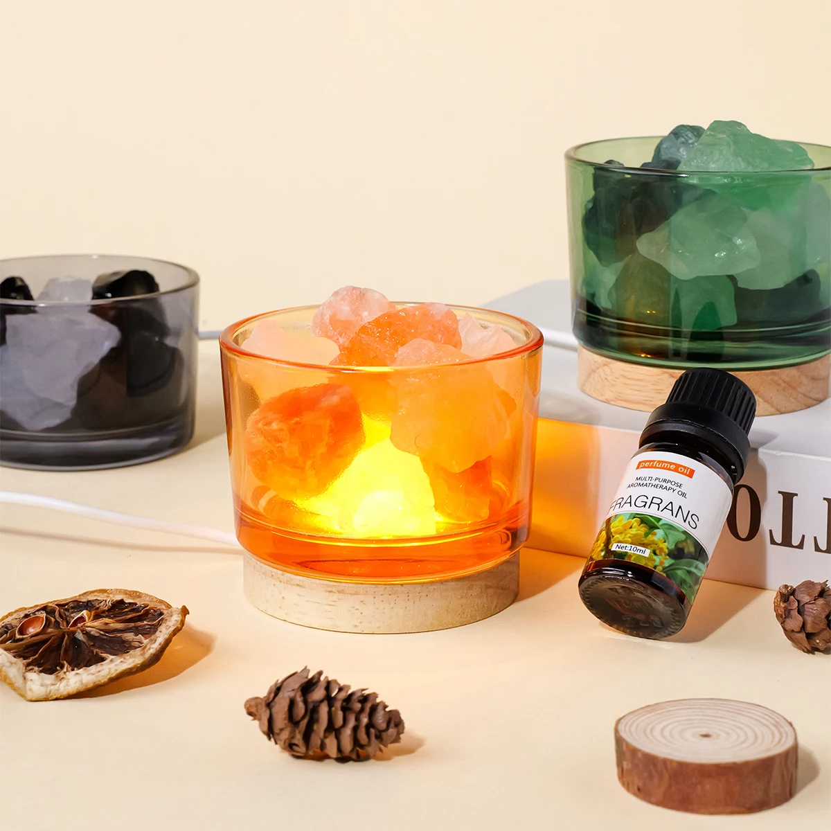1pc Natural Crystal Raw Stone Aromatherapy Minerals Rose Quartz Fragrant Incense Decorative Lamp Home Decoration