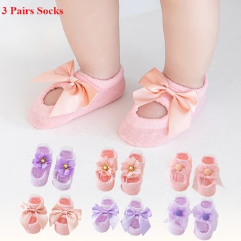 3 pairs of socks for baby shoes, children's indoor socks, non-slip boat socks, breathable and sweat absorbing 1