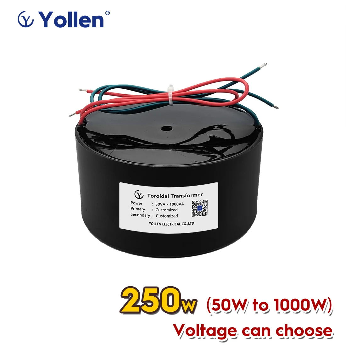 Tensão Toroidal Personalizada 250v do Anel do Círculo de Cobre do Transformador 220 w da Potência do Potting 250va da Resina a 12v 18v 24v Ip67 Impermeável