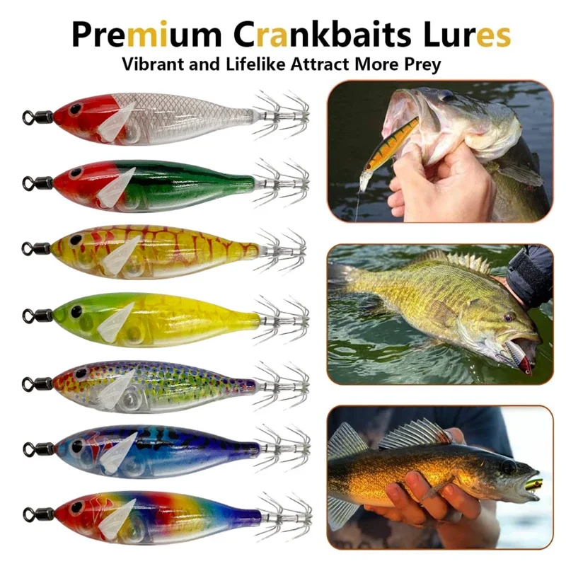 CHEGIT 1/5/10/20pcs Fishing Wood Shrimp Artificial Bait Luminous Octopus Fishing Silver Carp Hard Bait Eging Cuttlefish Bass