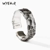 WYEAIIR 925 Sterling Silver Retro Stone Texture Male Resizable Opening Ring For Women Luxury Jewelry 1