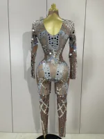 2025 New Sexy Shiny Silver Sequins Mirror Spandex Jumpsuit Women Prom Dancer Singer Costume Evening Birthday Show Stage Outfit - Image 3