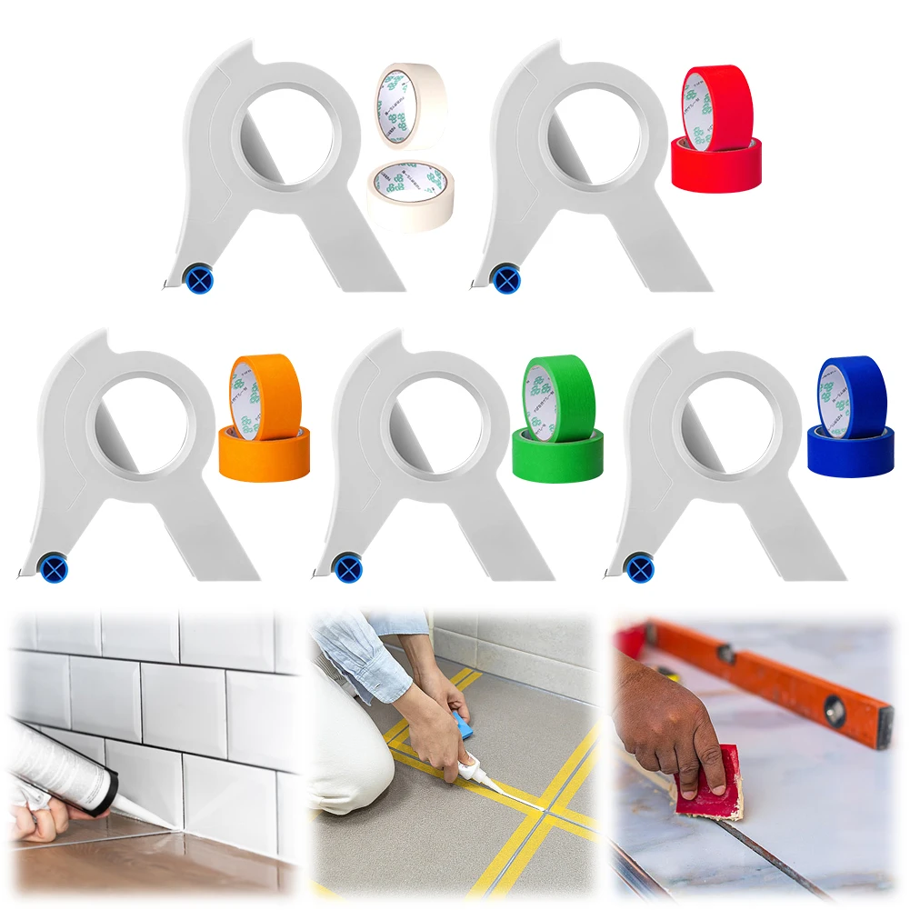 Masking Tape Applicator with 2 Rolls Tape Dispenser Machine Adhesive with Cutting Tool Wall Floor Painting Packaging