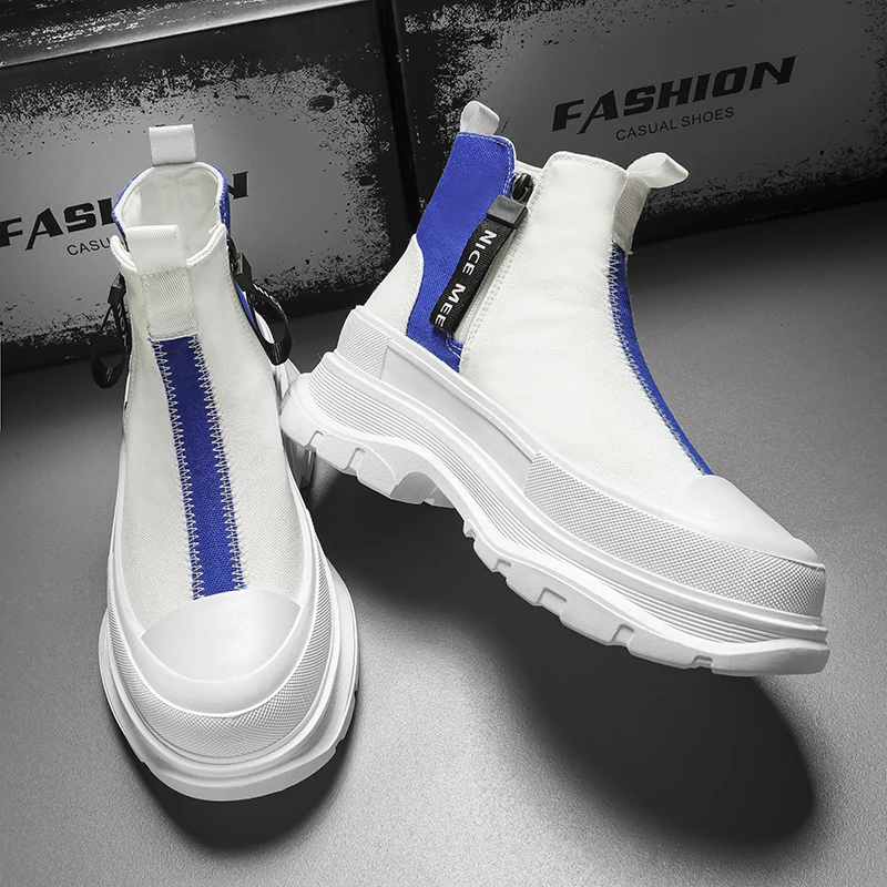 Autumn Men Casual Sneakers men sneakers Canvas Chunky Platform Ankle Boots High-cut Zip Patchwork Sneakers Male Breathable Sport Shoes 39-44