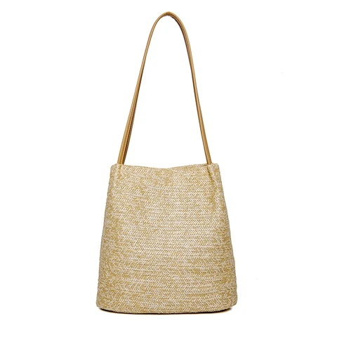 Bucket Straw Bags Beach Vintage Woven Shoulder Bohemian Summer Handbag for Women Tote Designer Brand Big Fashion