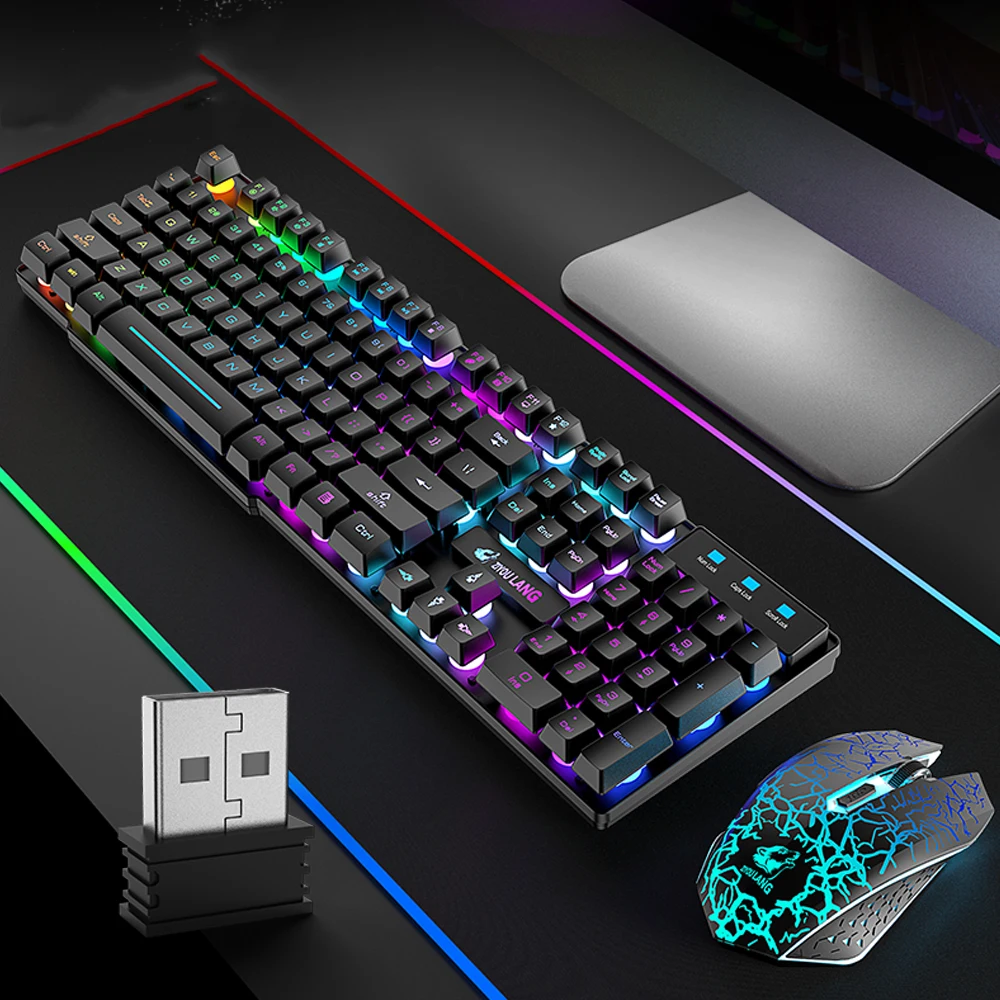 2.4G Wireless Gaming Keyboard Mouse Combo Rechargeable LED Backl
