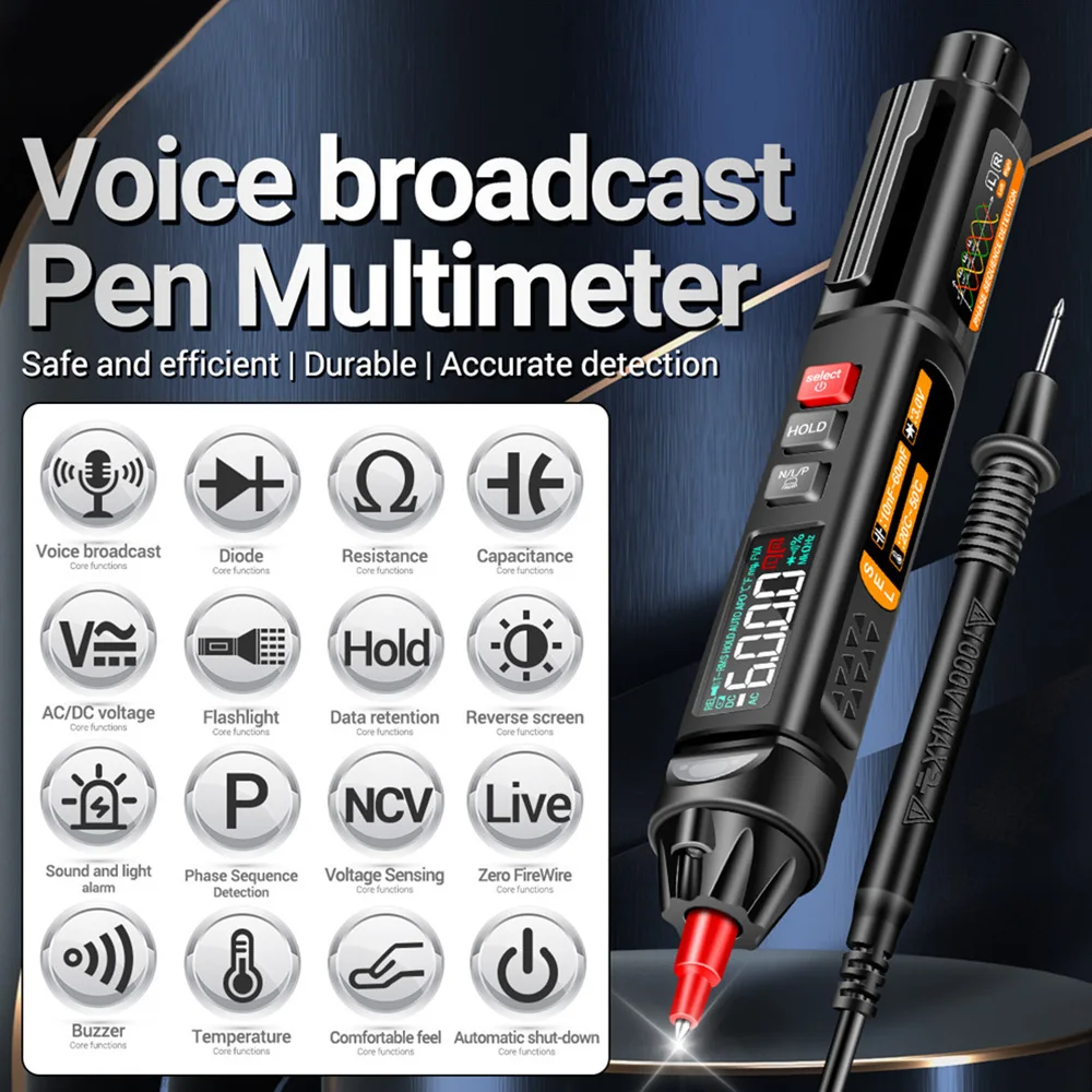 Aneng A3009 Mini Multimetro Digitale Penna Smart Voice Broadcast Tester Meter Multimetro Dc Ac Voltage Strumenti Di Test Professionali