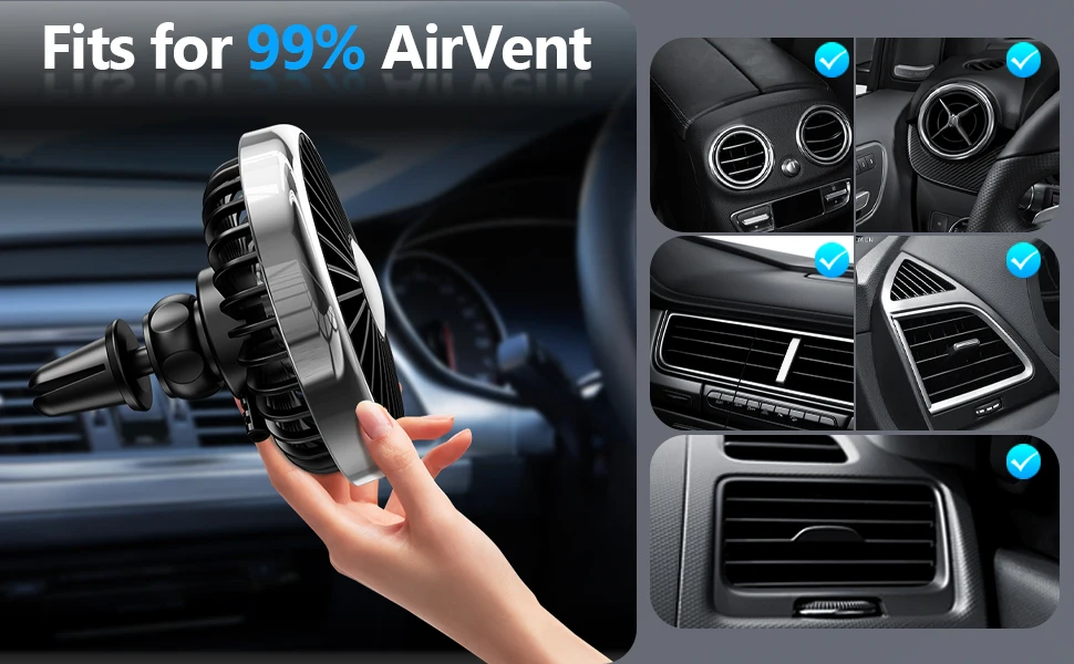 360 Rotation Air Vent Clip USB Cooling Fan Mounted View