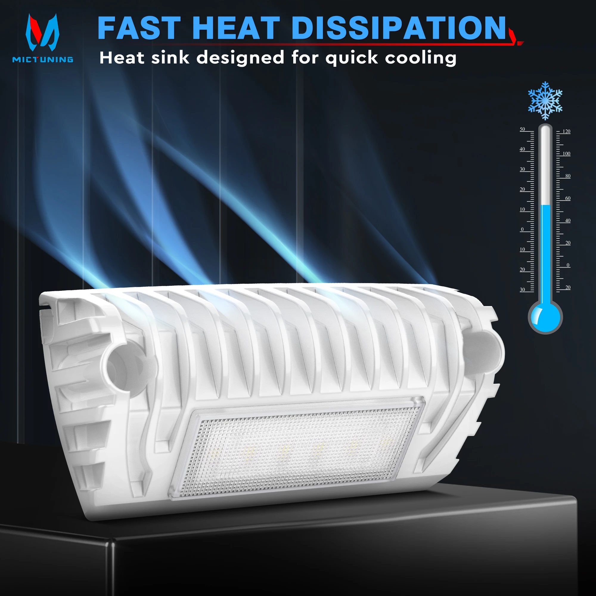 MICTUNING RV extérieur LED porche utilitaire lumière, 12V 750LM auvent lumières aluminium extérieur éclairage de remplacement pour RVs remorques