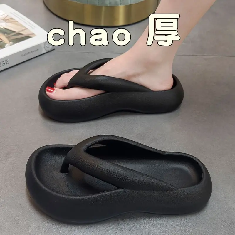 

INS Мягкие Шлепанцы на платформе для взрослых Нескользящие пляжные сандалии и тапочки для отдыха женская одежда для улицы.