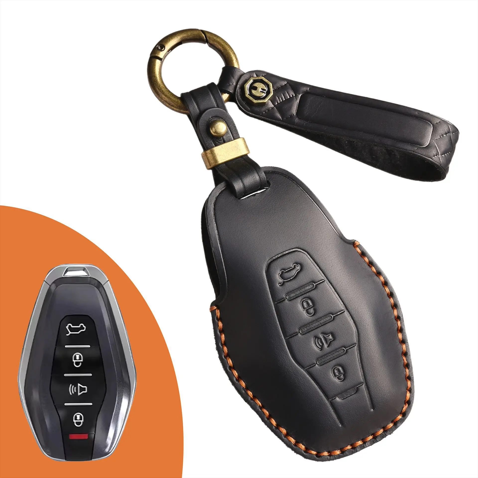 Handmade Genuine Leather Jetour Key Cover, Vintage Style with Full Protection, 4-Button Design