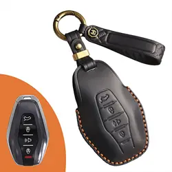 Handmade Genuine Leather Jetour Key Cover, Vintage Style with Full Protection, 4 - Button Design (Black)
