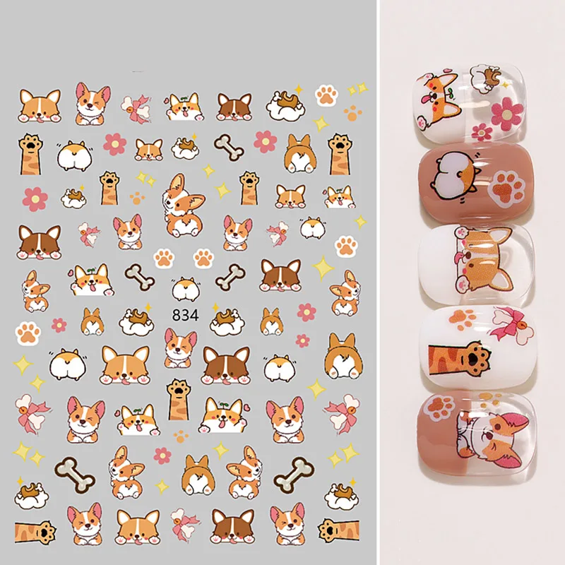 

Lovely Corgi 3D Nail Art Sticker Cartoon Bear Sweet Strawberry Nail Decals DIY Slider for Kids Girl Nail Art Adhesive Decoration