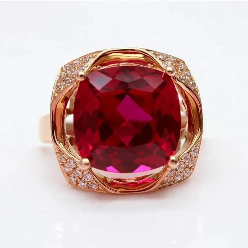 

585 Purple Gold Square Inlaid Luxury Ruby Wedding Rings for Couples14K Rose Gold Classic Exaggerated Style High Jewelry