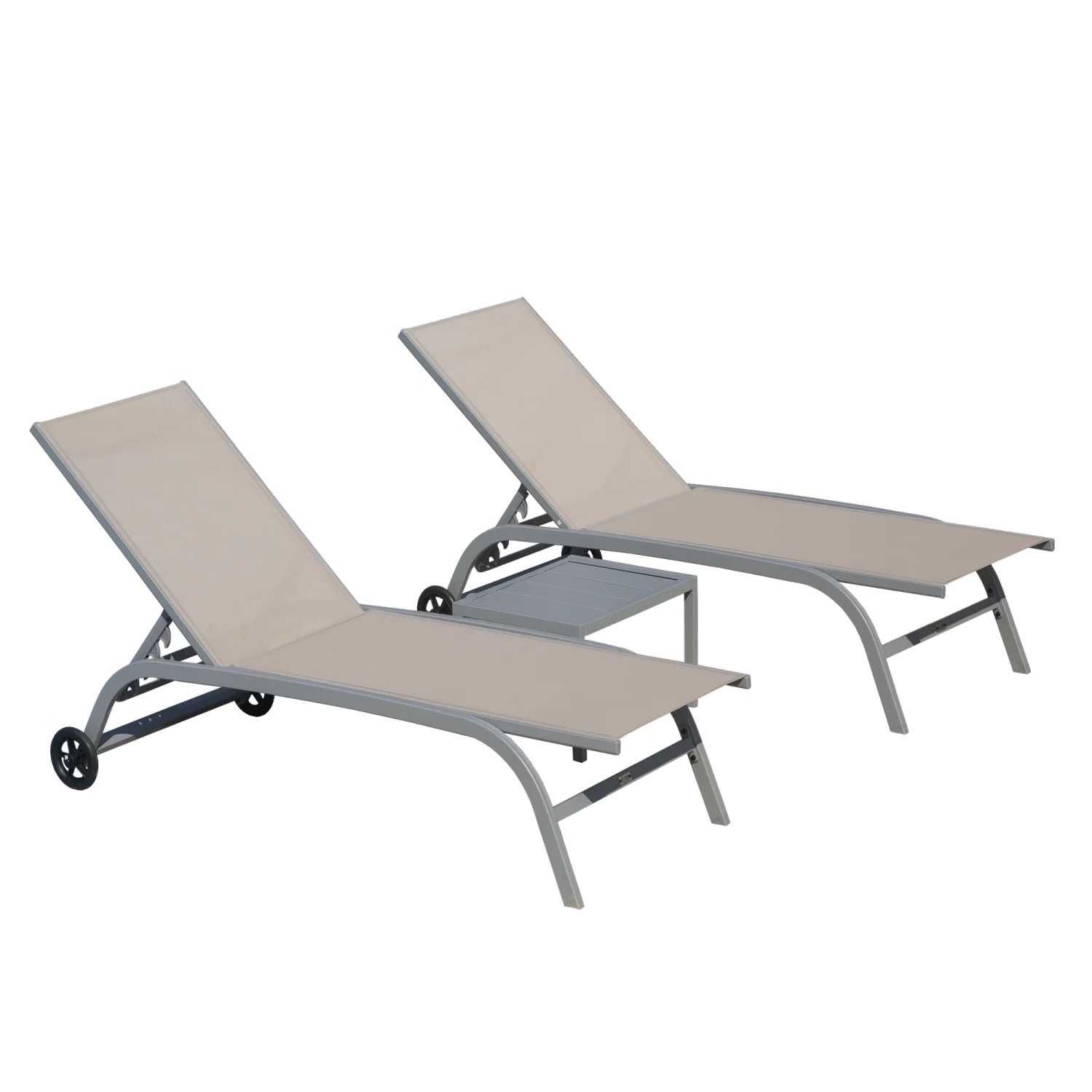 

Chaise Lounge Outdoor Set of 3, Lounge Chairs for Outside with Wheels, Outdoor Lounge Chairs with 5 Adjustable Position, Pool Lo