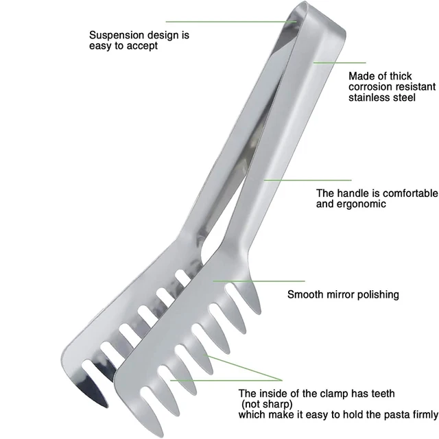Pinza Per Spaghetti In Acciaio Inox | A Forma Di Pettine | Per Servire Pasta E Insalate - Foto 14
