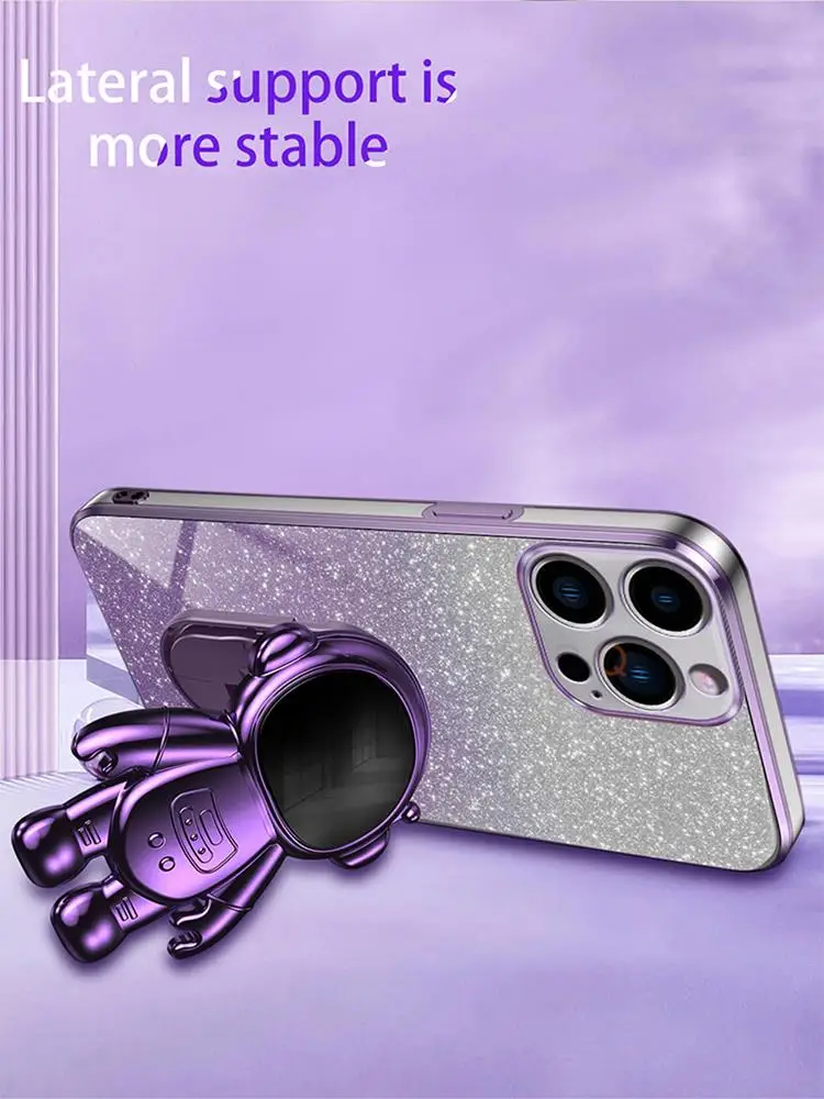 Support d'astronaute plaqué paillettes, Cae pour Iphone 15 14 13 12 11 Pro Max, Mini support, housse en Silicone sur Apple X Xr 6 7 8_voghion.com
