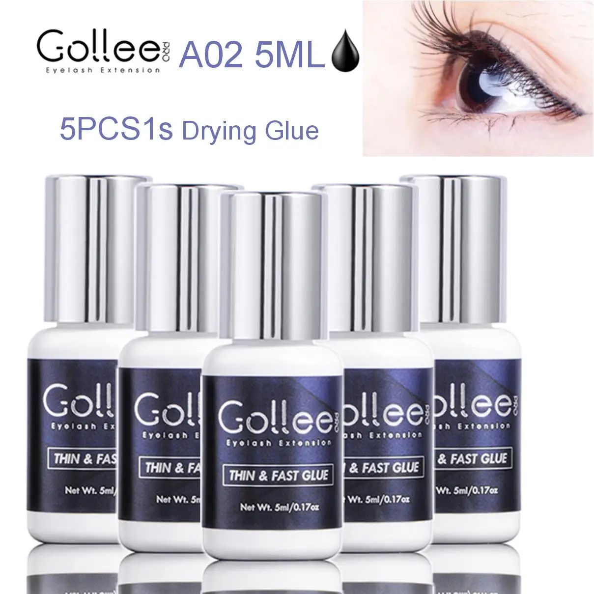 Gollee Glue for Eyelash Extensions 5PCS 5ML Ethanol Primer Cleaning