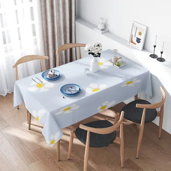Tovaglia moderna con stampa floreale Decorazione da cucina scozzese bianco blu, lino di cotone lavabile di facile manutenzione, copertura da pranzo 100x235 cm Nuovo 1
