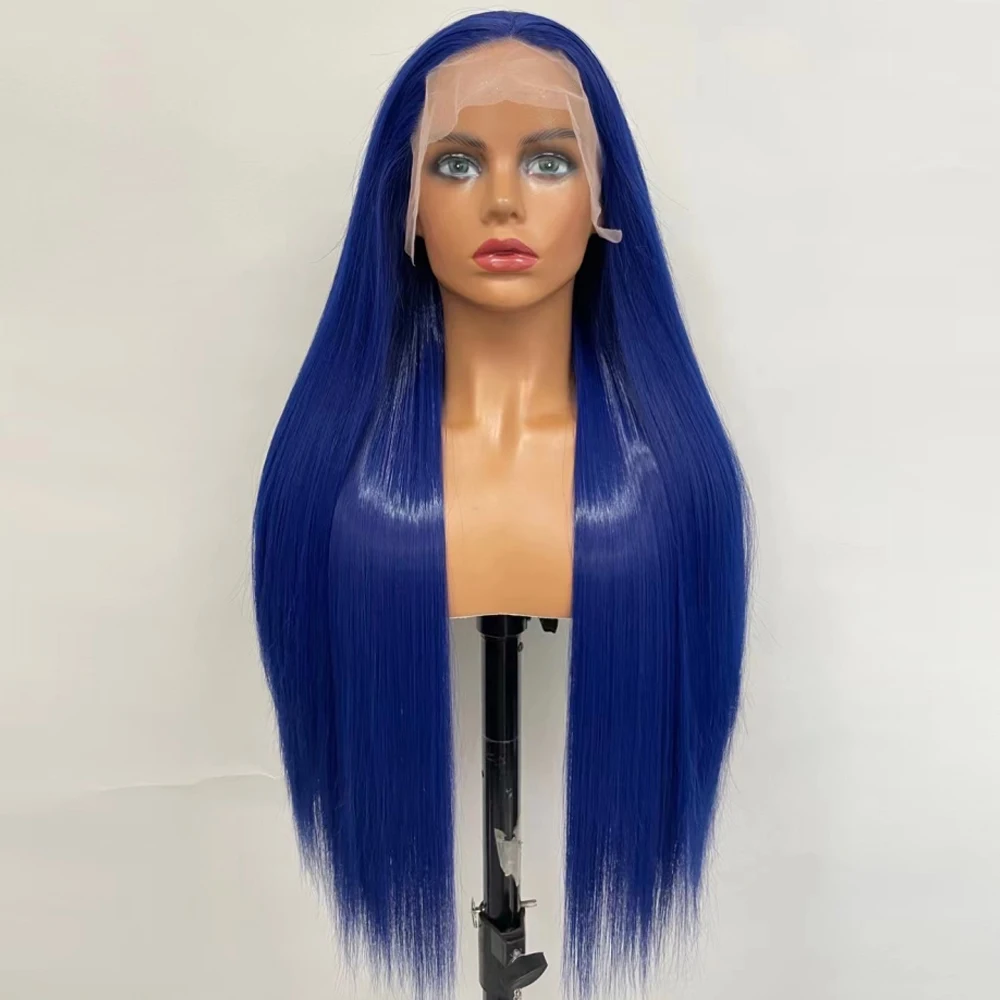 

Synthetic Wigs For Women Lace Front Breakdown Free Long Straight Blue Color Hair Party/Cosplay Anime High Temperature Fiber