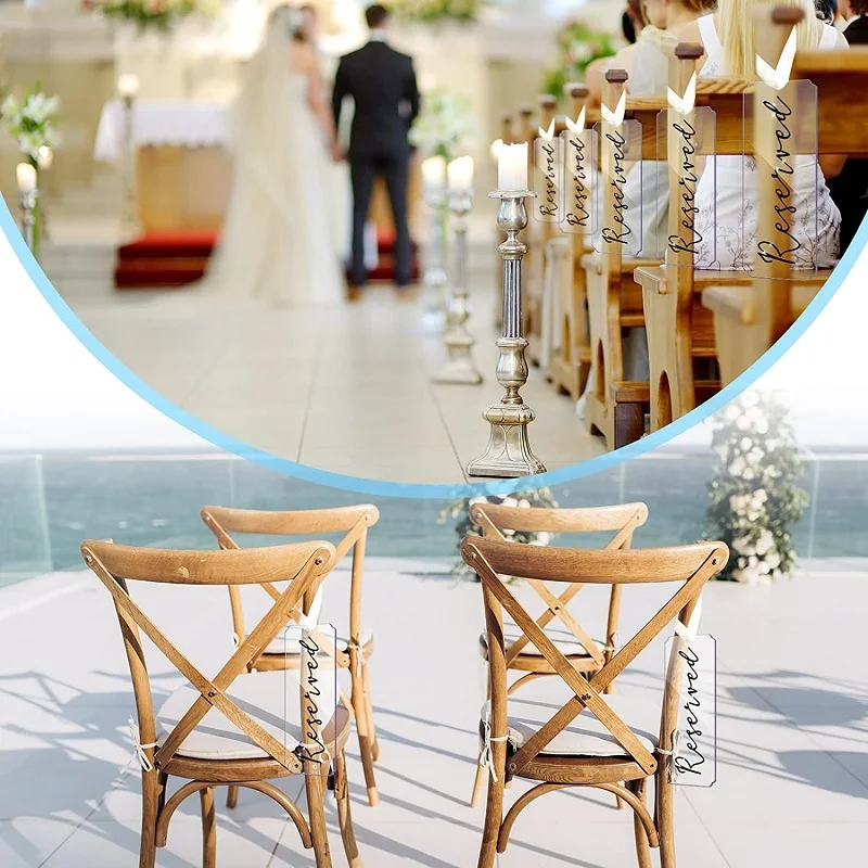 20/50 PCS Blank Transparent Acrylic Sheet Wedding Chair Seat Card DIY Hanging Belt Ribbon Activity Indicator Seat Card 7.5x20cm