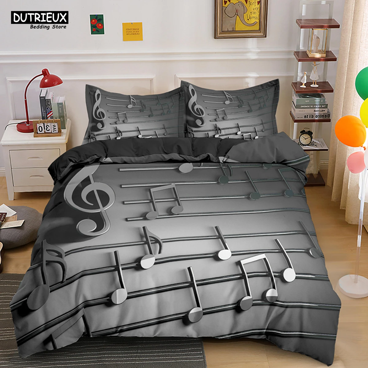 

Musical Note Bedding Set 2/3pcs Music Theme Quilt Cover King/Queen Size With Pillowcase Fashionable Psychedelic Soft Duvet Cover