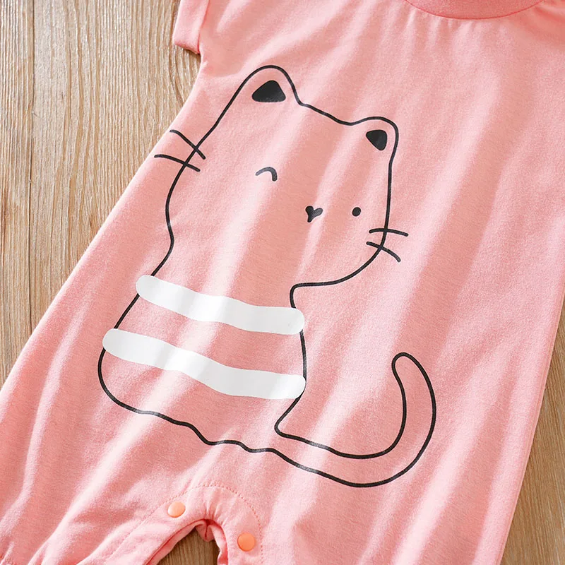 Baby Boys Girls Unisex Newborn Romper 0-18 Months Toddler Clothing Infant summer Short sleeve Cute pink kitten print Jumpsuit infant romper animal print romper