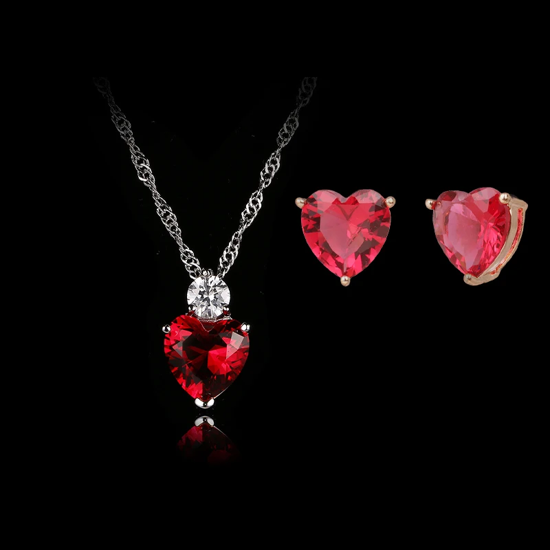 Sugo 2022 Estate Nuova Moda Squisita Semplice Cuore Zirconi Orecchini Collane Set Per Giovani Ragazze Carino Regalo Di Gioielli Di Compleanno