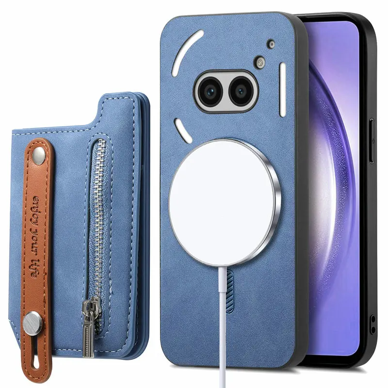 Leather Wallet Case with Detachable Magnetic Card Holder, 2-in-1 Design