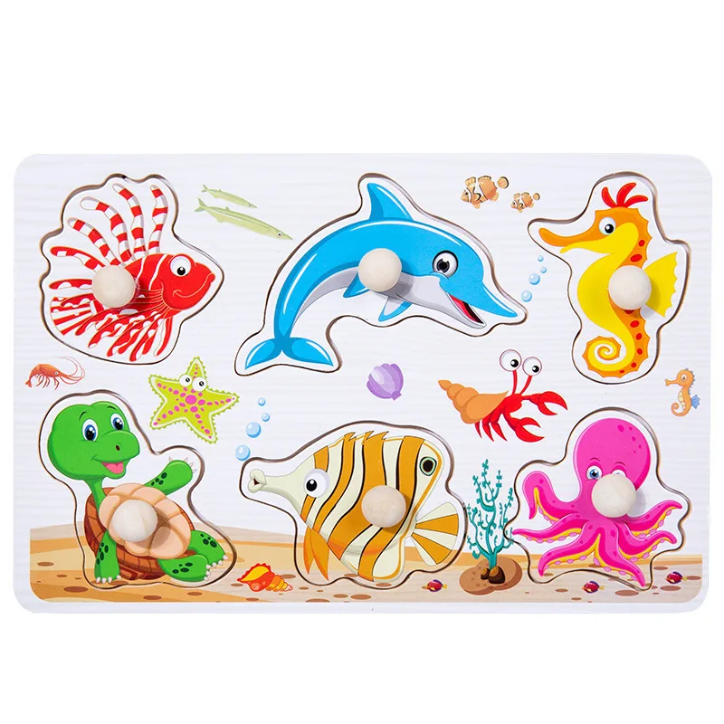 Baby Toys Montessori Wooden Puzzles Children Toys Hand Grab Board Animals Cognition Learning Educational Toys For Kids 1-3 Years