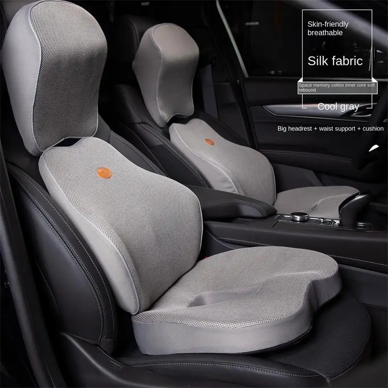 Car Seat Headrest Neck Pillow + Back Support Memory Cotton SET