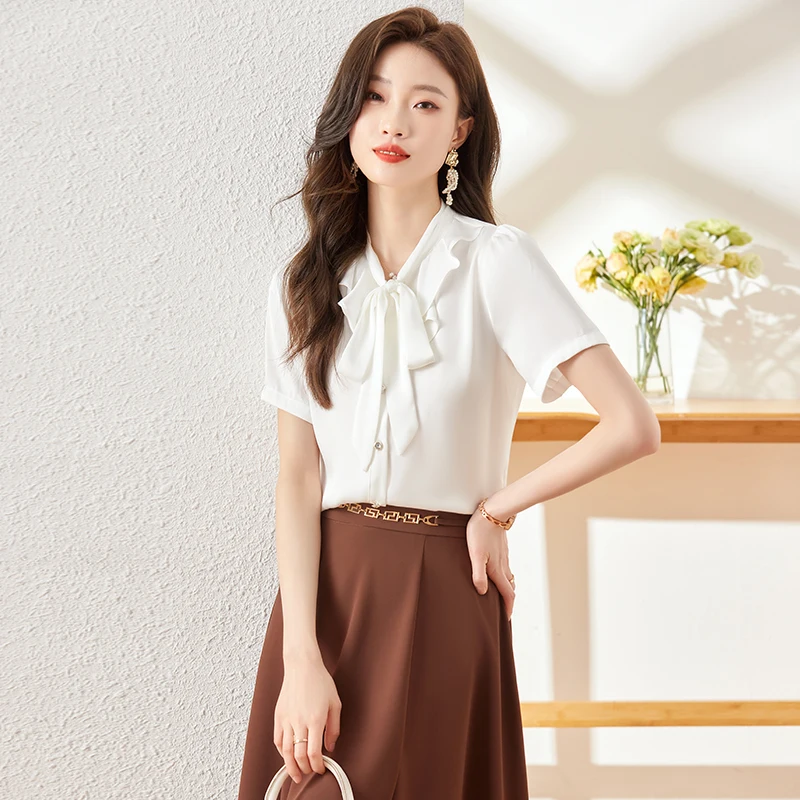 Women's Professional Short-Sleeved Shirt, Office Work Tops, New Fashion, Spring, 2024
