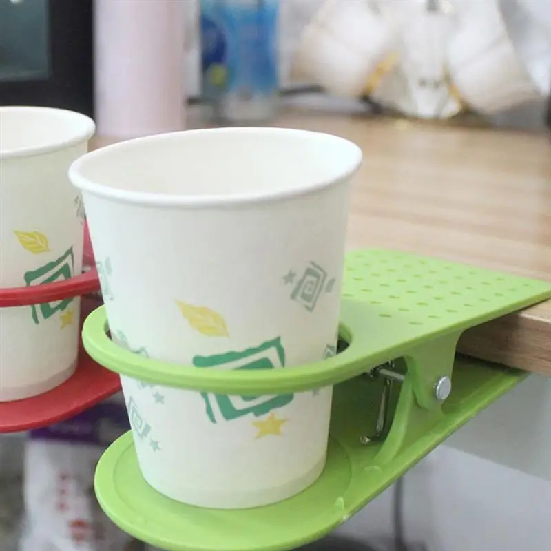 Cup Storage Holder 4pcs Beverage Cup Holder Binder Clip Desk Side Drink Clamp Desk Table Office Coffee Drink