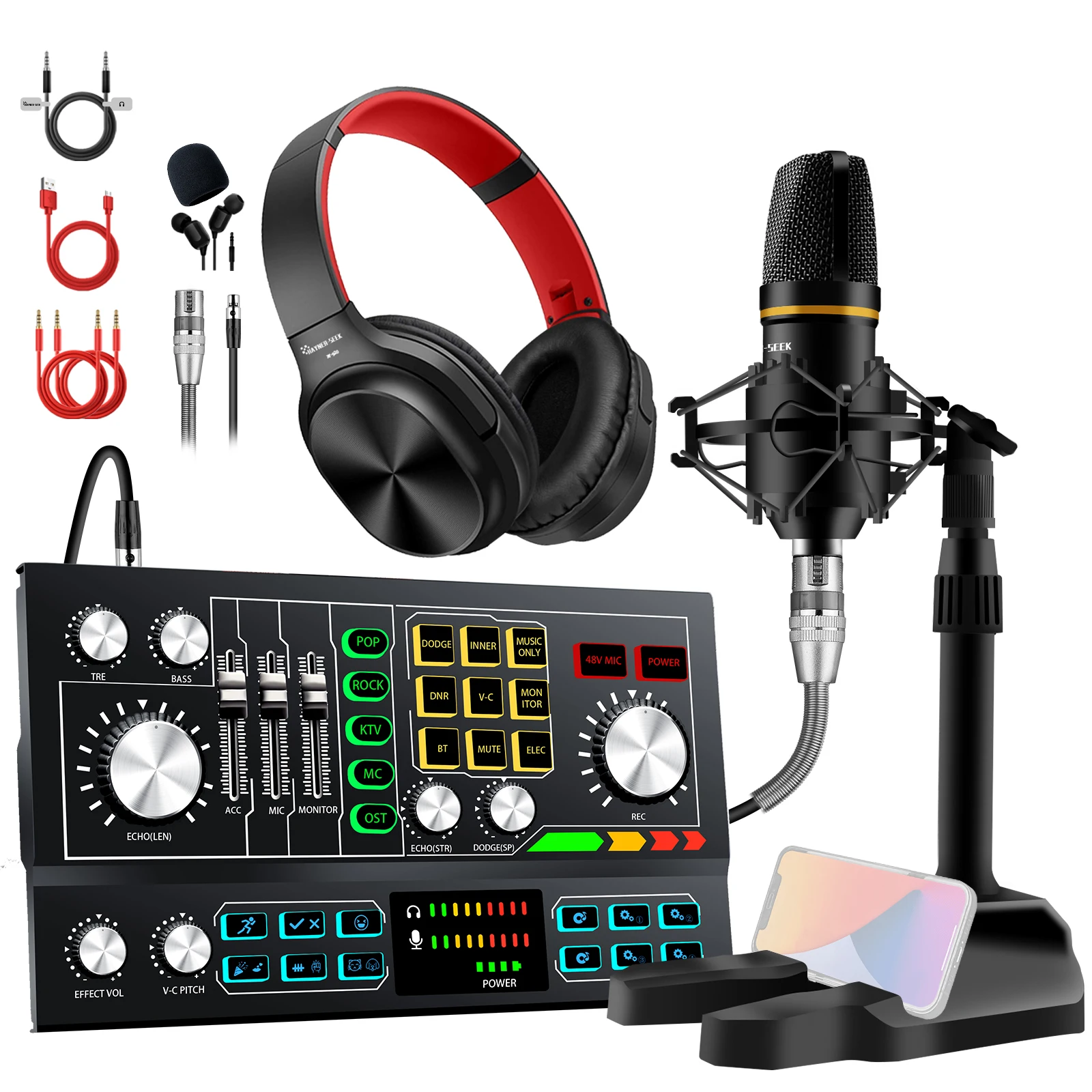 

All-In-One Podcast Production Studio Kit Professional 48V Desktop Condenser Microphone With Sound Card for Laptop