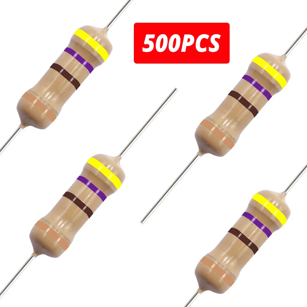 

500Pcs 470 Ohm Resistors 1/4W Cylinder for DC 12V LEDs High-power 470R 5% Carbon Film Resistor Direct Insertion Four Color Ring