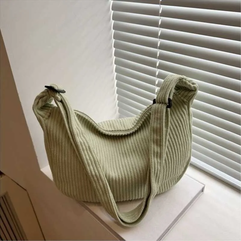 Casual Light Corduroy Hobos Shoulder Bags for Women Simple Solid Color Ladies Crossbody Bag Fashion Female Travel Handbags Tote