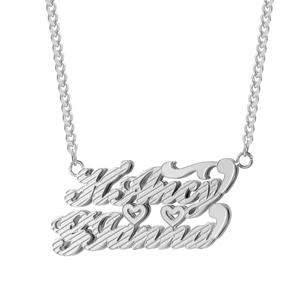 18 Karat vergoldete, individuelle Doppel-Namenskette, hergestellt aus Edelstahl mit zweifarbigem Design. Personalisierter Schmuck Featu – Detail 1