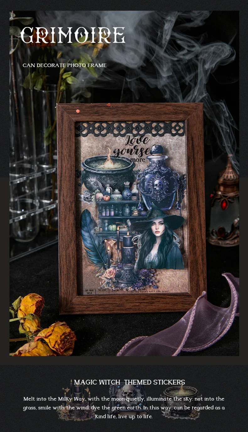 JIANWU 40 Sheets Sacred Grimoire Series Vintage Magic Witch Material Decor PET Sticker Creative DIY Journal Collage Stationery