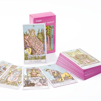 Pink Border Tarot Card Deck with Guidebook 78Pcs English Version Family Gathering Divination Deck Board Game Cards 10.3*6cm 1
