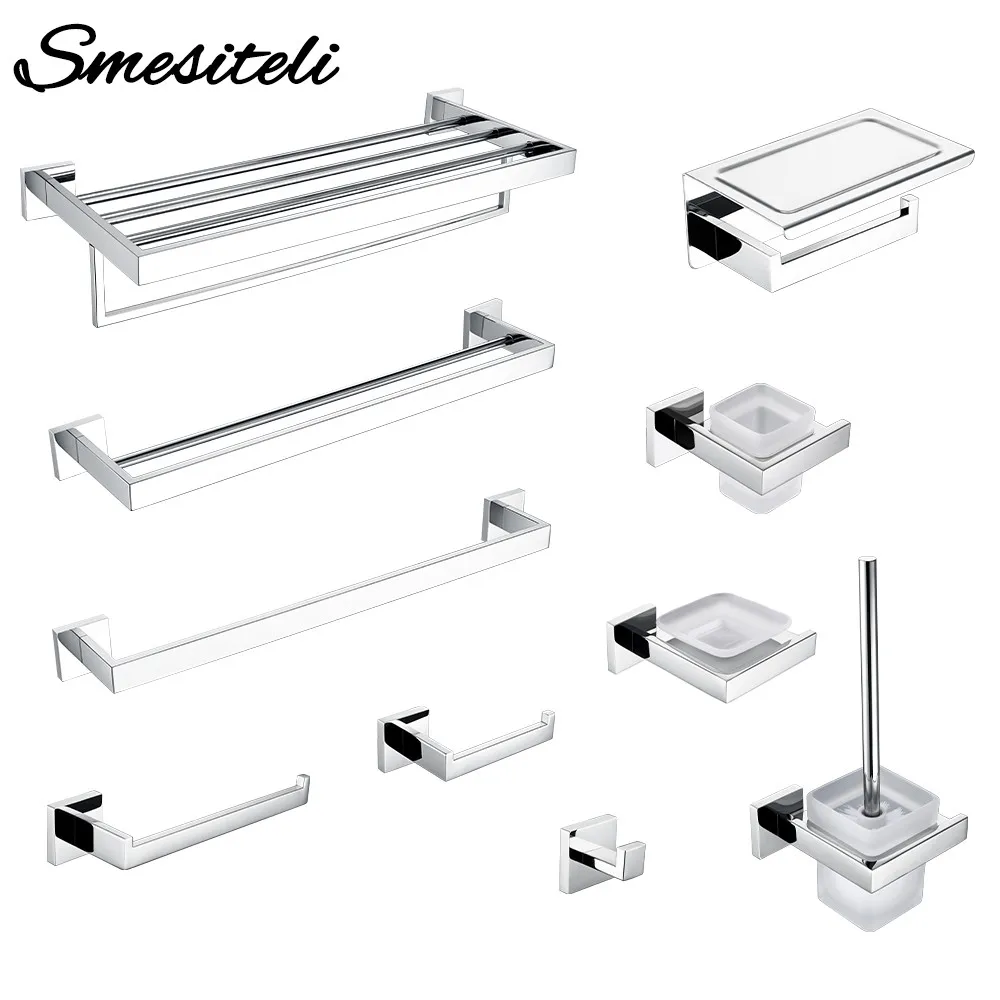 Bathroom Hardware Accessories Bathroom Hardware Set Silver WC Accessories Toilet Paper Holder Wall Hook Towel Bar Robe Hanger Rack Stainless Steel