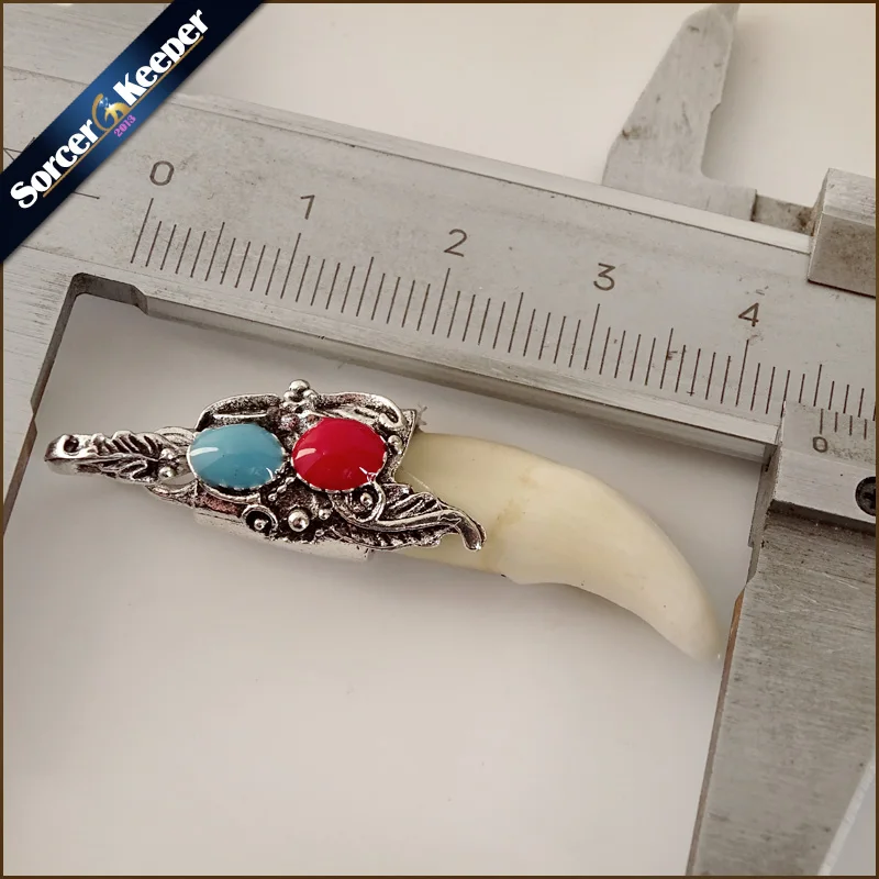 Punk Fashion Brave Men Jewelry SilverColor Tone Natural Stone Inlaid Cream Tribal Design Wolf Tooth Charm Pendant Necklace LY916 silver chain necklace fang tooth necklace natural stone necklace