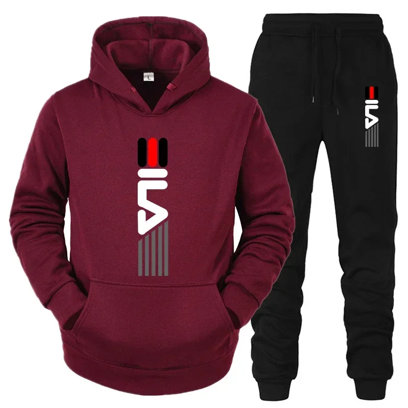 thumbnail image 1 of Chándal con capucha y pantalones de chándal para hombre, conjunto de 2 piezas, traje deportivo informal, ropa deportiva para correr, conjuntos de ropa de calle de lana para hombre, 2 piezas, 1 of 5