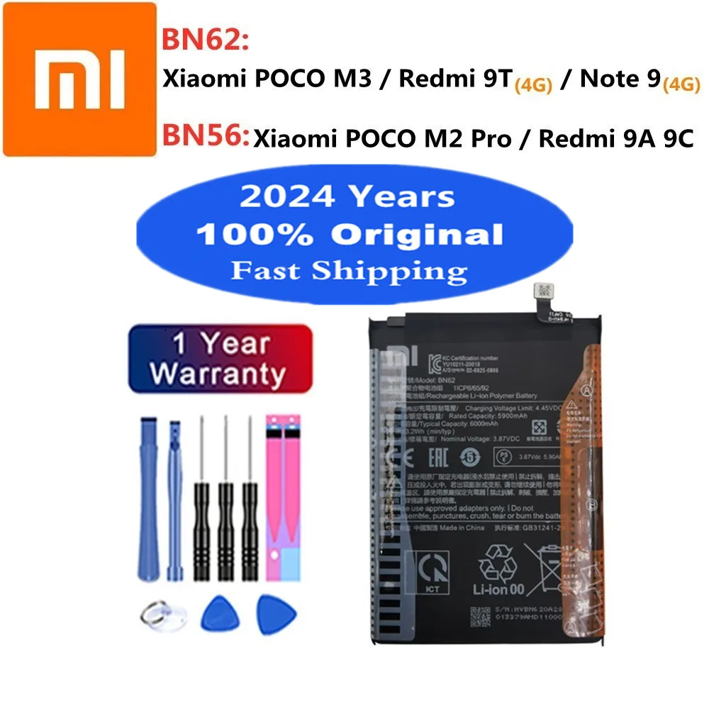 

Аккумулятор BN56 BN62 для Xiaomi Pocophone POCO M3 M2 Pro Redmi 9A 9C 9T Note 9 Note9 4G, аккумулятор для телефона, 2024 года