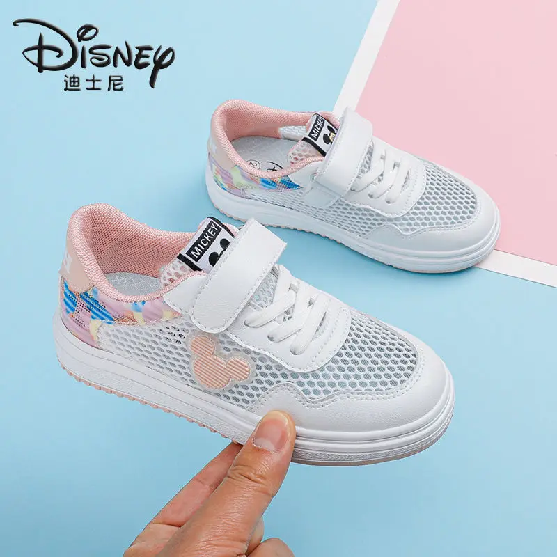 Mickey Mouse Children\'s Shoes Girls White 2024 High Quality Summer New Mesh Breathable Soft Bottom Light Joker Boys Board Shoes
