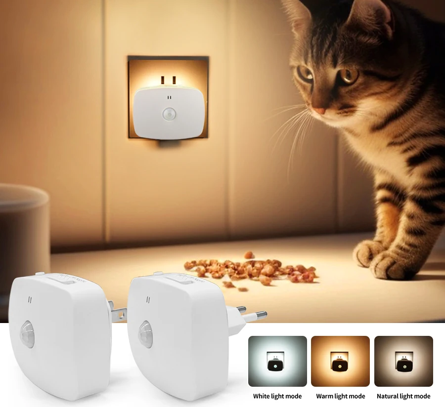 Smart Infrared Motion Sensor LED Night Light Plug-In Wall Lamp for Bedroom, Toilet, and Kitchen