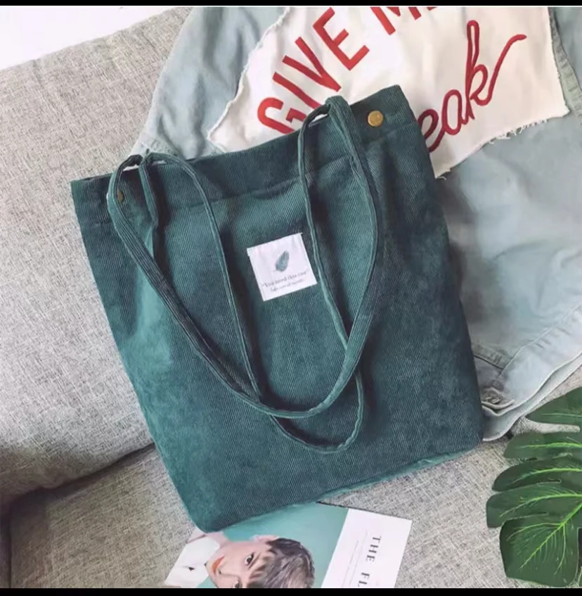 2022 Women Corduroy Shoulder Bags Reusable Cotton Cloth Handbags School Shopping Large Grocery Eco Organizer Shopper Tote Bag