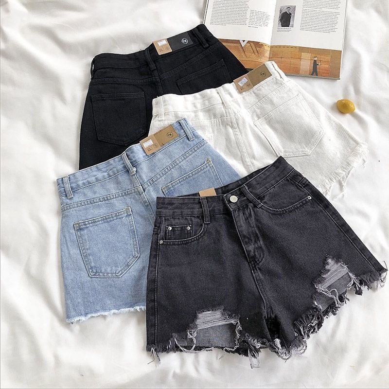 High Waist Summer New Shorts Pants Fashion Women Korean Denim Ripped Tassel Y2K Jeans Short Casual Streetwear Hot Blue Trousers