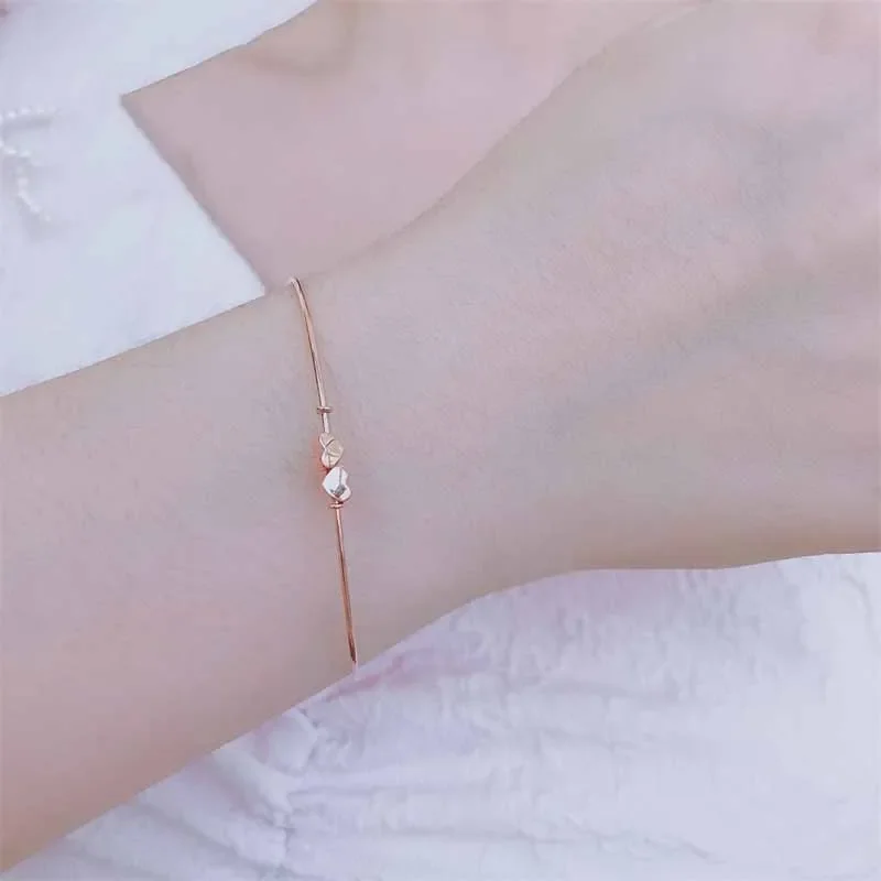 여성용 14K 로즈 골드 도금 하트 모양 팔찌, 우아하고 심플한 웨딩 연회 주얼리, 스위트 스타일, 신상
