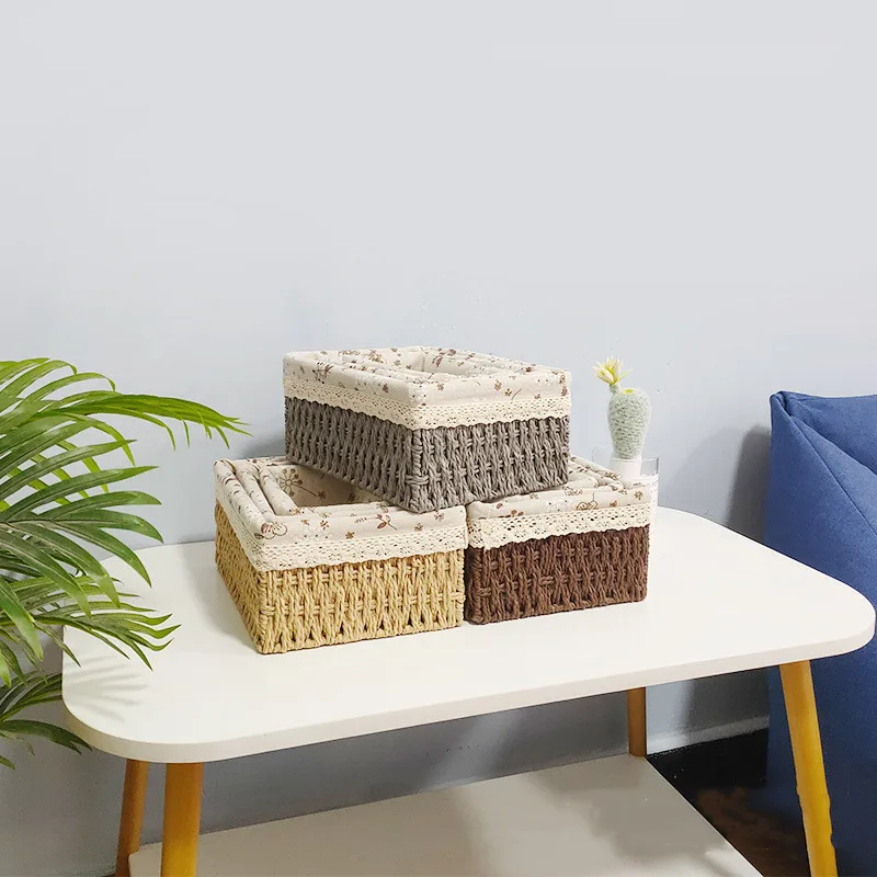 Rattan weaving Storage Basket Eco-friendly Wear Resistant Fabric Anti-deform Organizer Basket Home Miscellaneous basket storage 4
