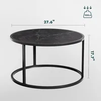 Black Coffee Table Round Marble CoffeeTables for Living Room Modern Small Center Table 2